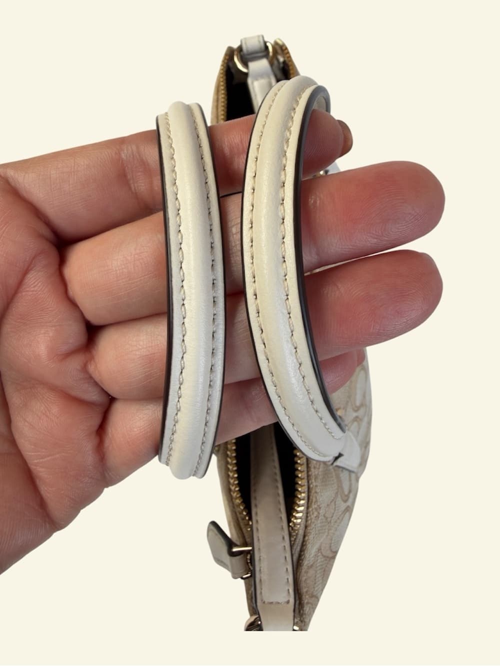 Coach Signature Canvas Mini Kelsey Satchel Beige White Leather Crossbody bag - Thumbnail 4