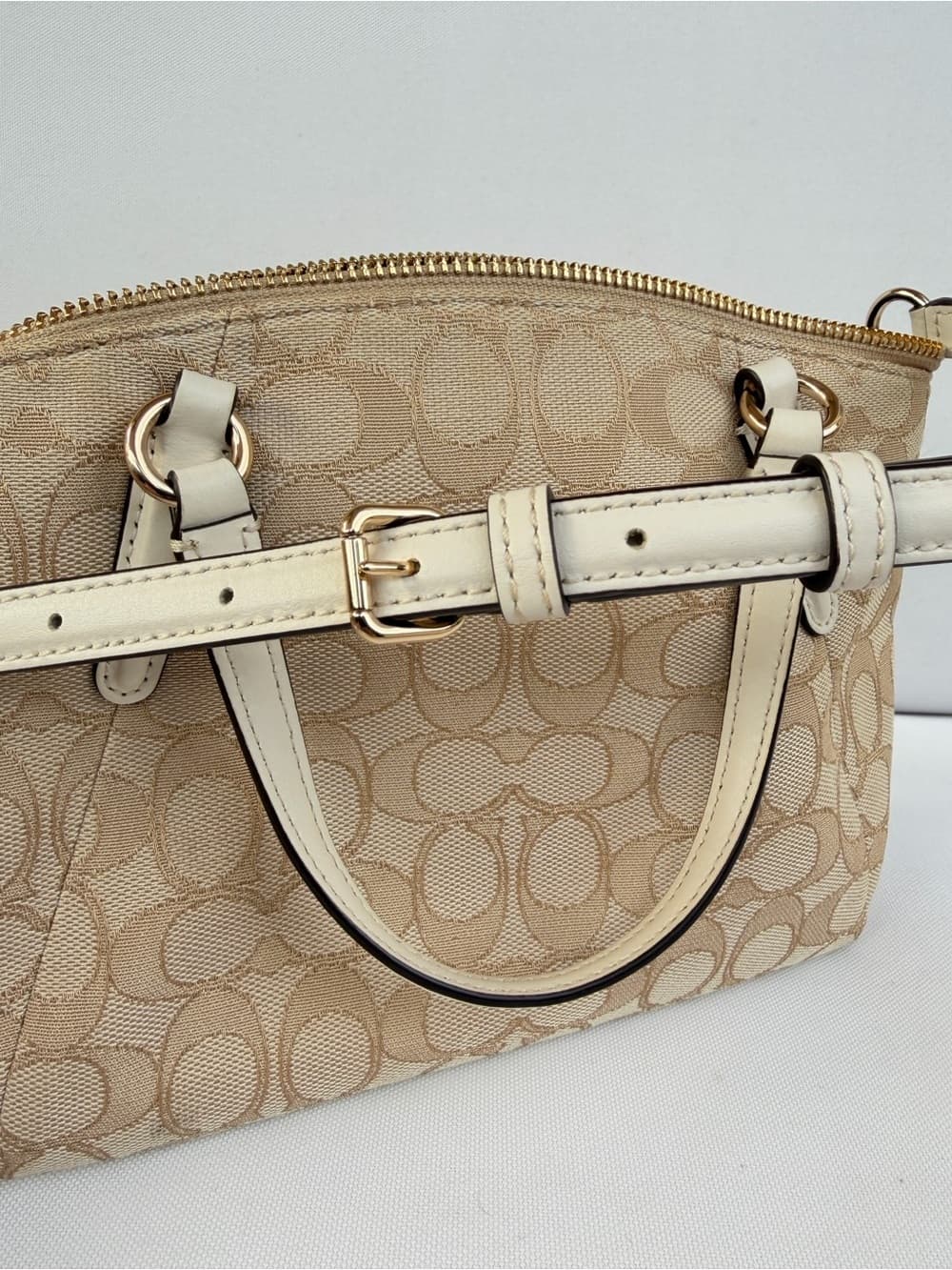 Coach Signature Canvas Mini Kelsey Satchel Beige White Leather Crossbody bag - Thumbnail 2