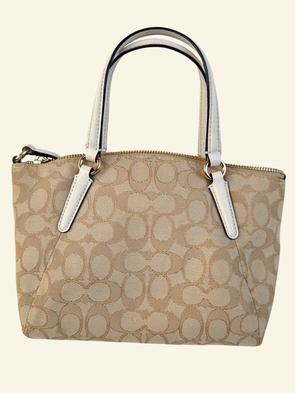 Coach Signature Canvas Mini Kelsey Satchel Beige White Leather Crossbody bag - Thumbnail 5