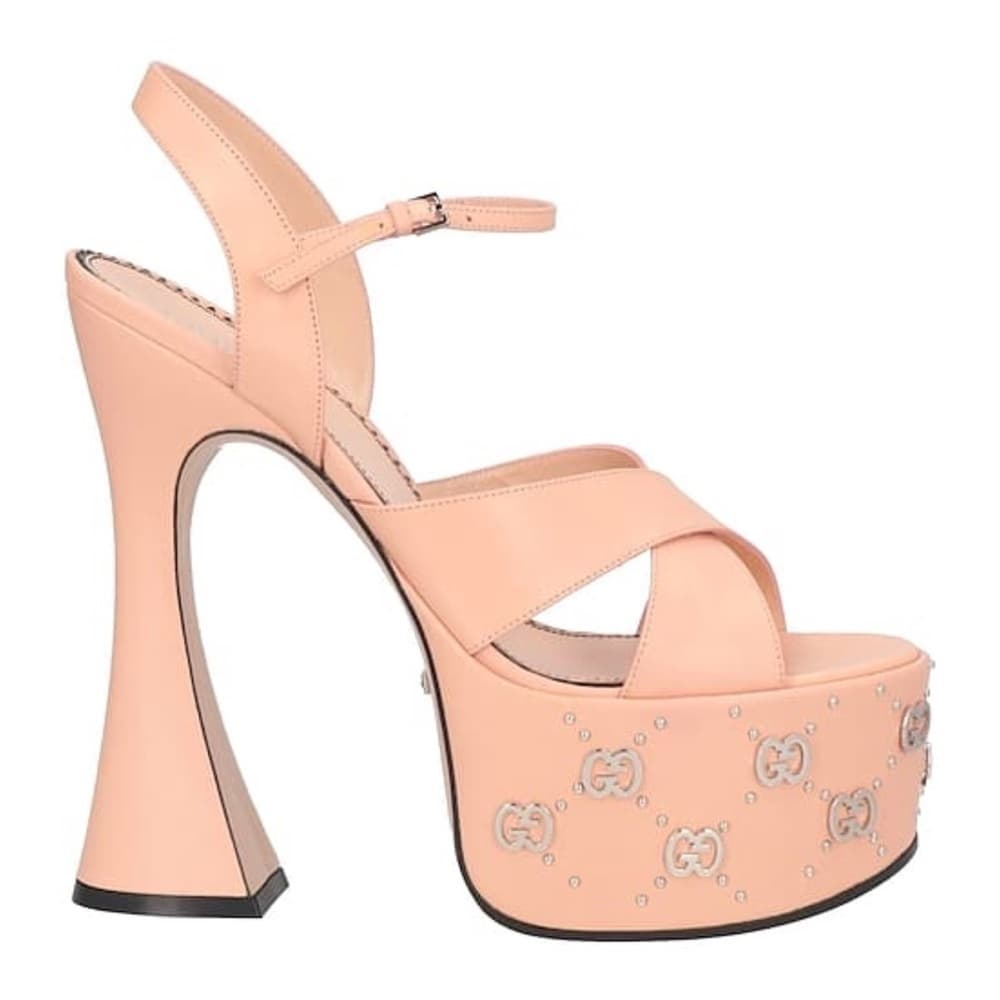 GUCCI GG Silver Malaga Platform Pink Leather Buckle Sandal Heels EU 40.5 Box NEW - Thumbnail 3