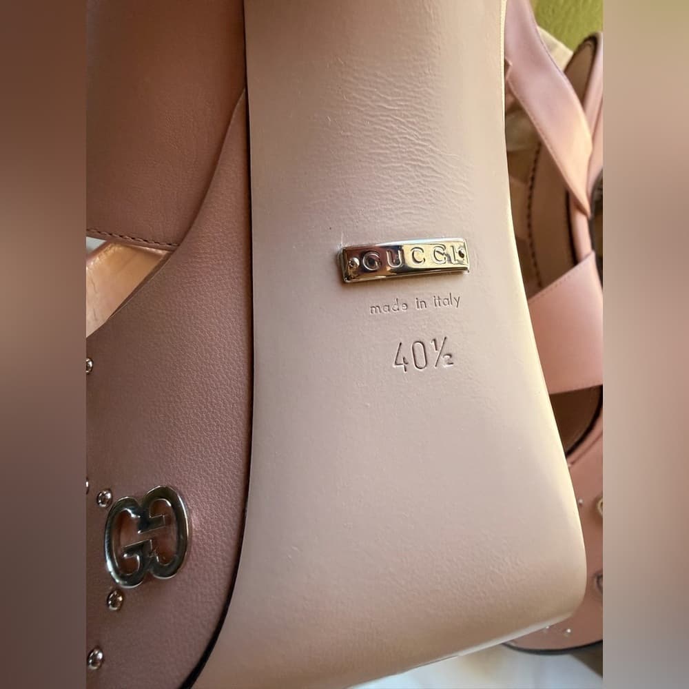 GUCCI GG Silver Malaga Platform Pink Leather Buckle Sandal Heels EU 40.5 Box NEW - Thumbnail 8