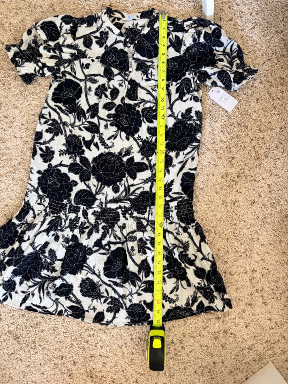 Floral Black Beige Low Waist Cotton Gauze Feel Summer Dress Size XS 0 2 TM - Thumbnail 8