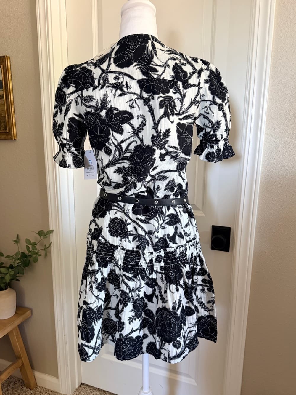 Floral Black Beige Low Waist Cotton Gauze Feel Summer Dress Size XS 0 2 TM - Thumbnail 5
