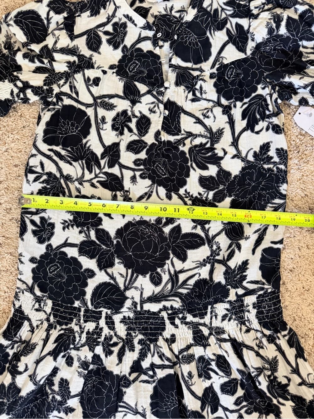 Floral Black Beige Low Waist Cotton Gauze Feel Summer Dress Size XS 0 2 TM - Thumbnail 7