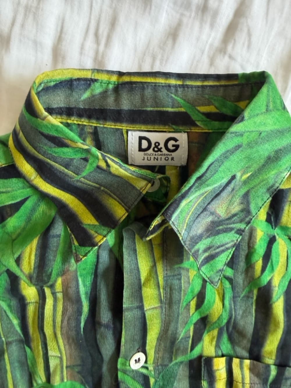 Dolce & Gabbana Bamboo Print Button Down Shirt Green Cotton Collared Boys 10 D&G - Thumbnail 4