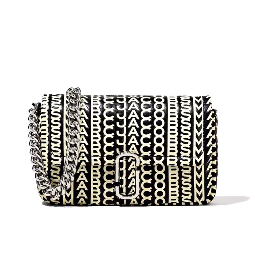 NEW MARC JABOBS Logo Monogram Silver Chain Leather Crossbody Bag Black Cream - Thumbnail 3