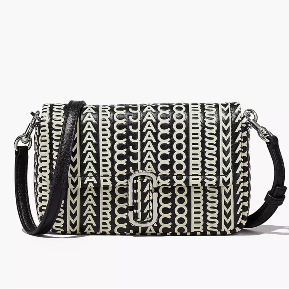 NEW MARC JABOBS Logo Monogram Silver Chain Leather Crossbody Bag Black Cream - Thumbnail 2