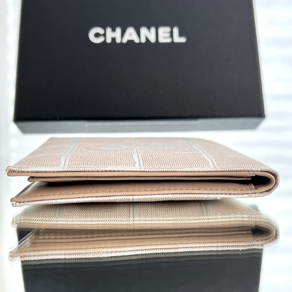 CHANEL New Travel Line Beige Nylon Leather CC Coco Chanel Beige Wallet NIB - Thumbnail 8