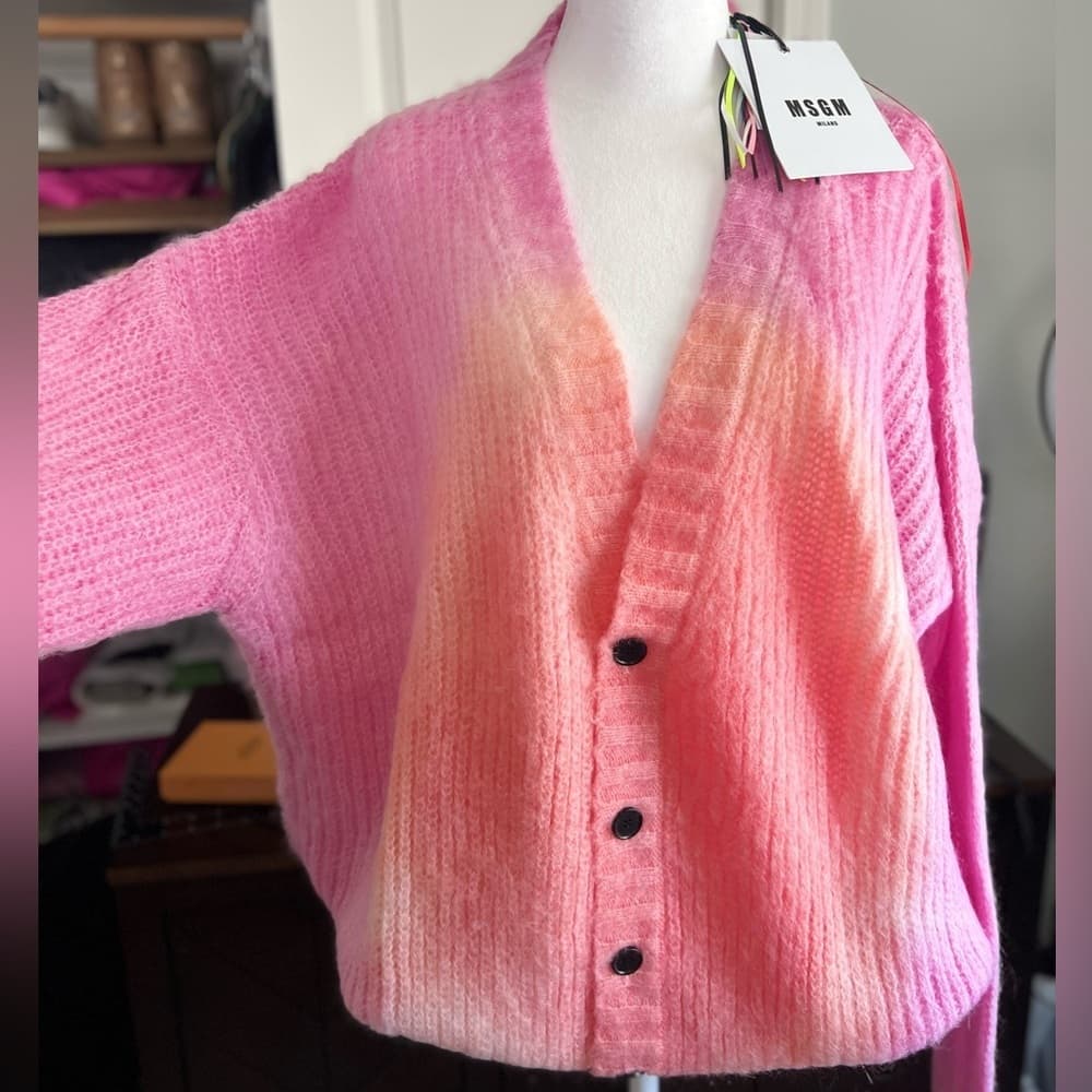 NEW MSGM Gradient Mohair Tie Dye Button Down Cardigan Oversized Sweater L - Thumbnail 6