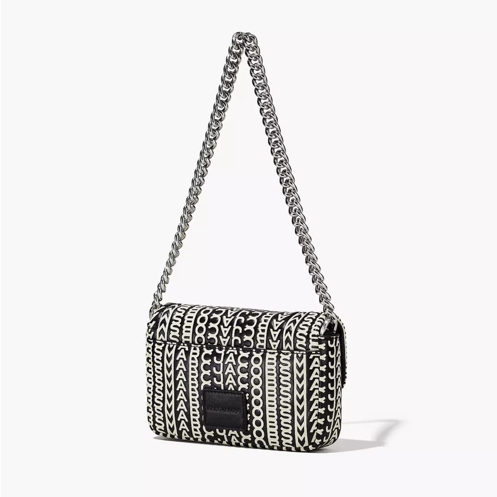 NEW MARC JABOBS Logo Monogram Silver Chain Leather Crossbody Bag Black Cream - Thumbnail 6