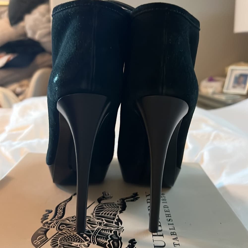 NEW BURBERRY PRORSUM Black suede leather laceup shearling heel booties EU 40 - Thumbnail 11