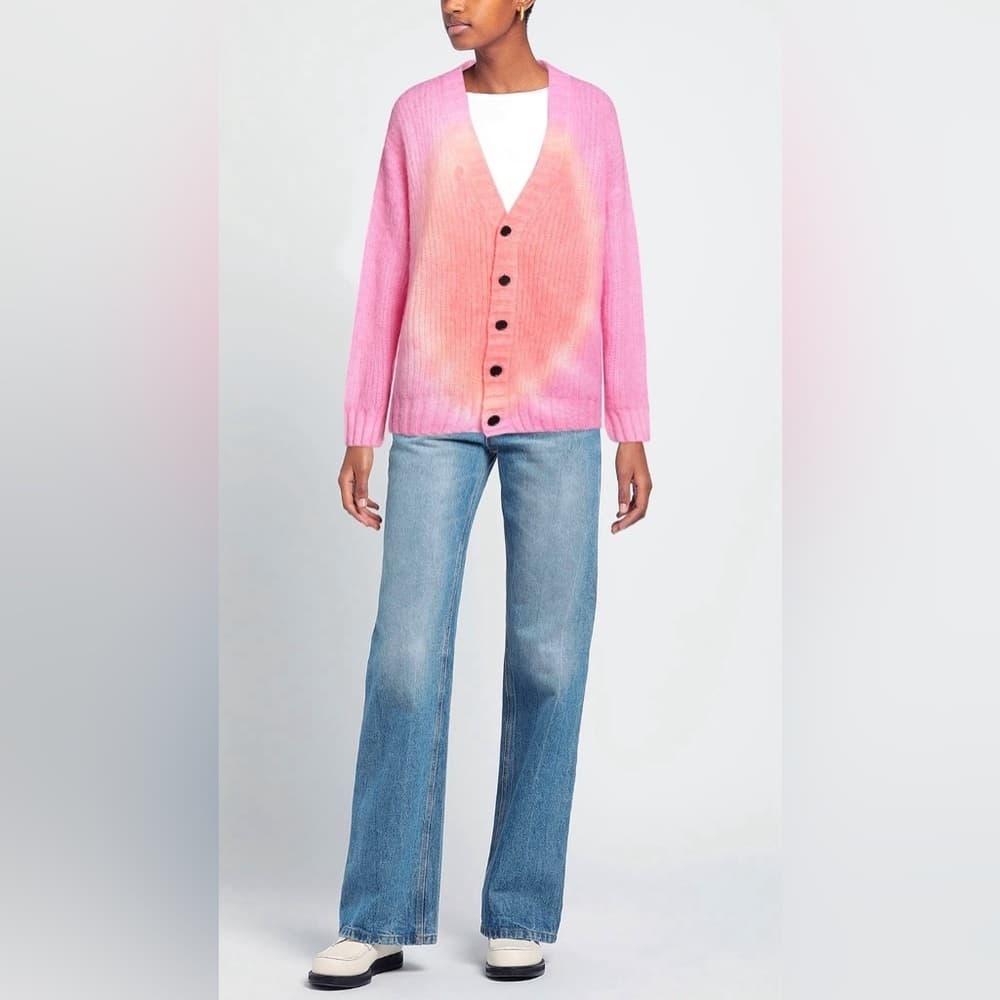 NEW MSGM Gradient Mohair Tie Dye Button Down Cardigan Oversized Sweater L - Thumbnail 2