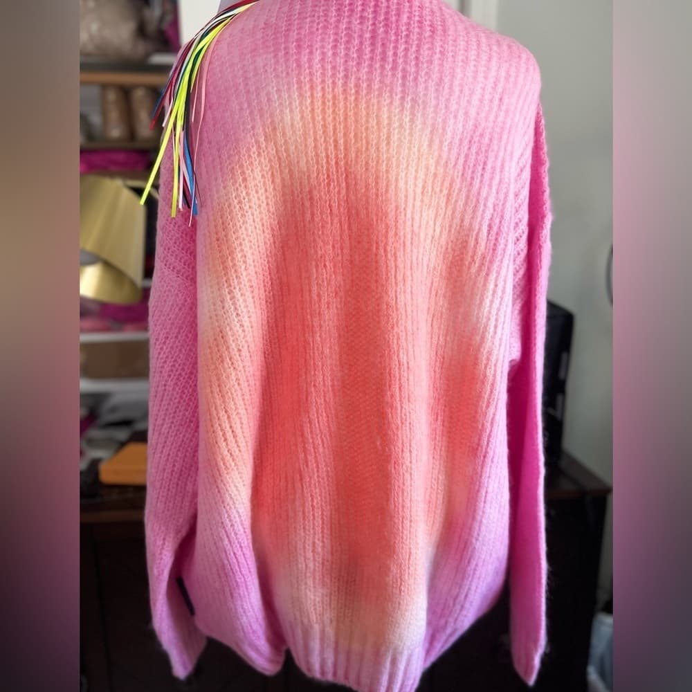NEW MSGM Gradient Mohair Tie Dye Button Down Cardigan Oversized Sweater L - Thumbnail 8