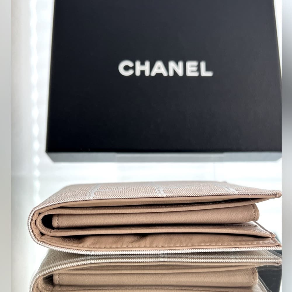 CHANEL New Travel Line Beige Nylon Leather CC Coco Chanel Beige Wallet NIB - Thumbnail 7