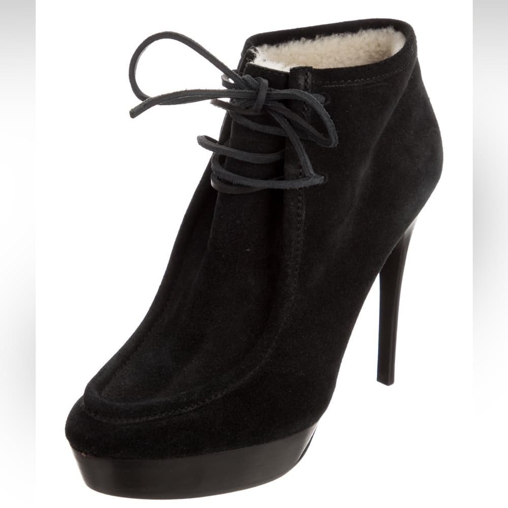 NEW BURBERRY PRORSUM Black suede leather laceup shearling heel booties EU 40 - Thumbnail 2