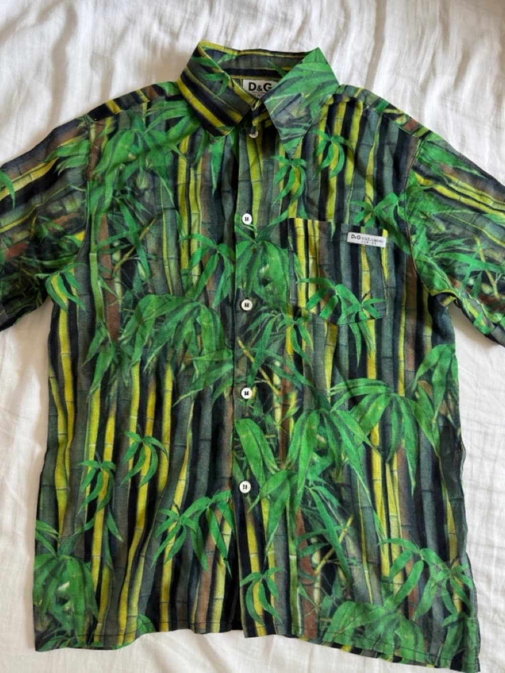 Dolce & Gabbana Bamboo Print Button Down Shirt Green Cotton Collared Boys 10 D&G - Thumbnail 2