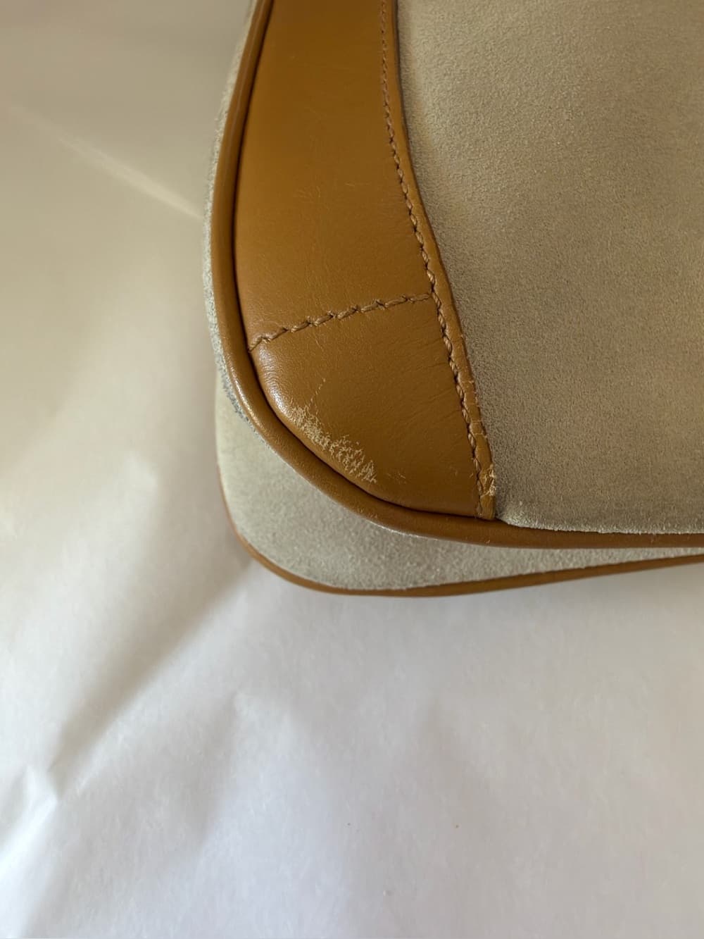 Gucci Vintage Tiger Head Chain Shoulder Bag Beige Suede Tan Leather Tom Ford Era - Thumbnail 9