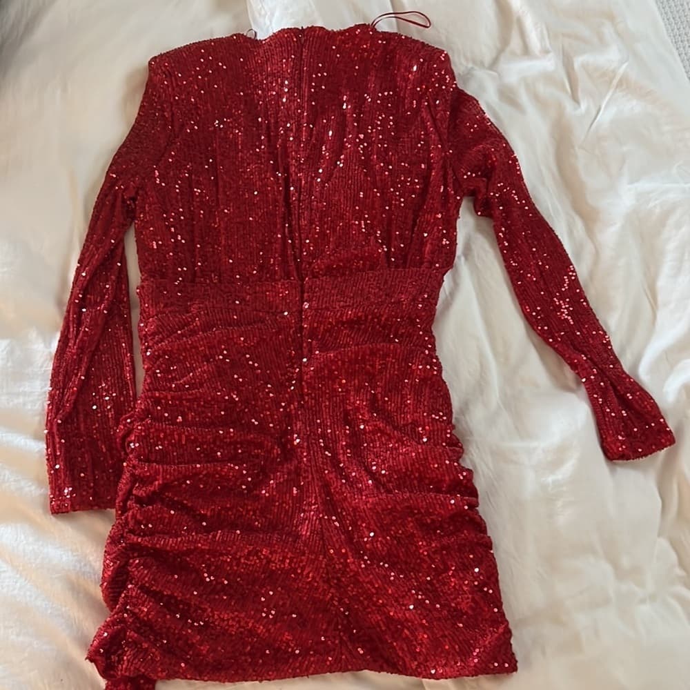 NEW 🌟 FASHION NOVA CENTER STAGE Red Sequin Sparkle Vegas NYE mini dress XL - Thumbnail 4