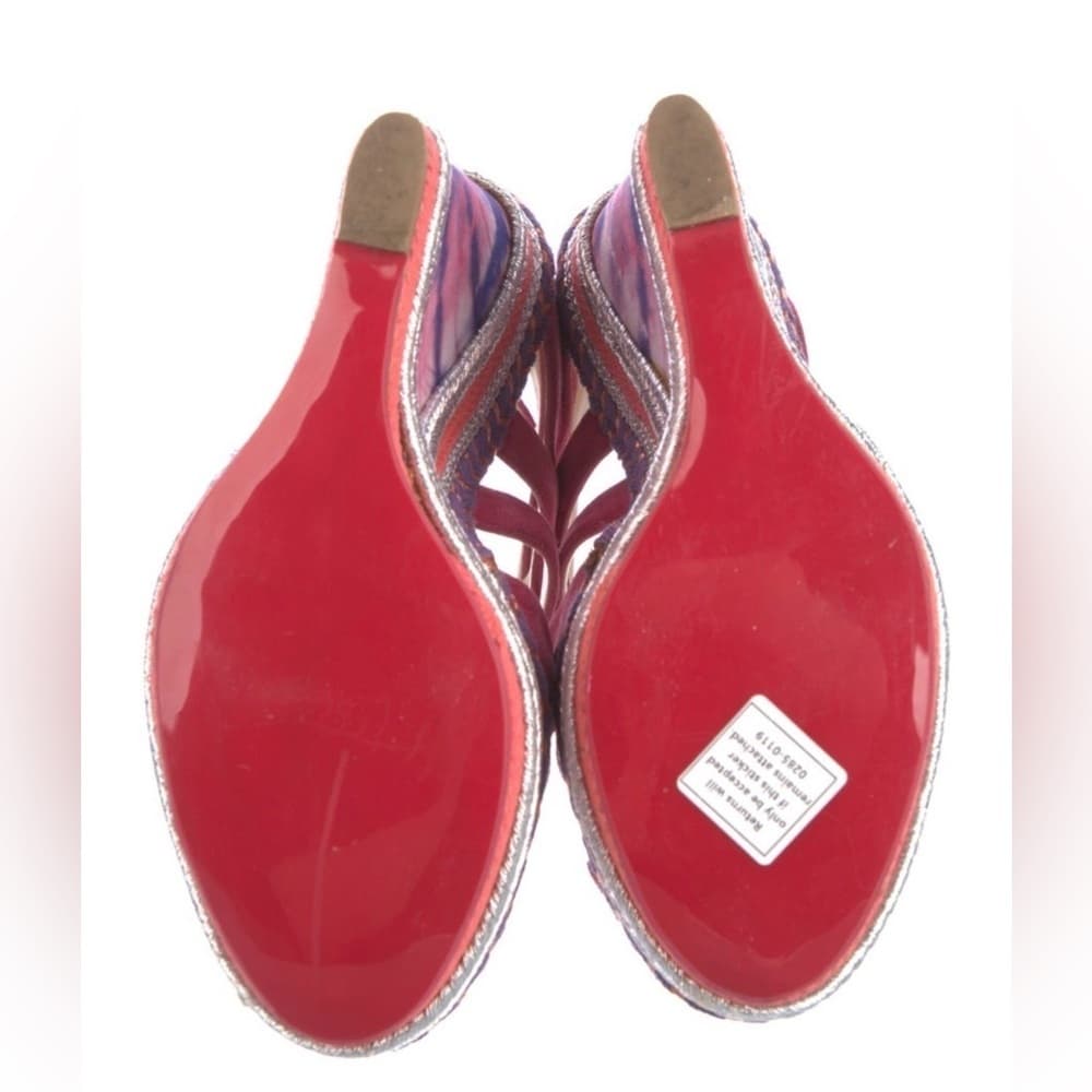 Christian Louboutin Tosca Espadrille Pink Suede Leather Strap Wedge Sandals 39 - Thumbnail 6