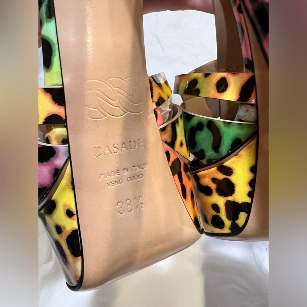 CASADEI FLORA Leopard Colorful Patent Leather Platform Sandal Heels EU 38.5 NEW - Thumbnail 8