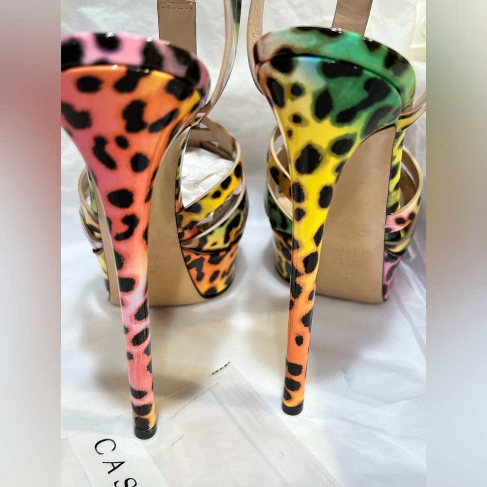 CASADEI FLORA Leopard Colorful Patent Leather Platform Sandal Heels EU 38.5 NEW - Thumbnail 9