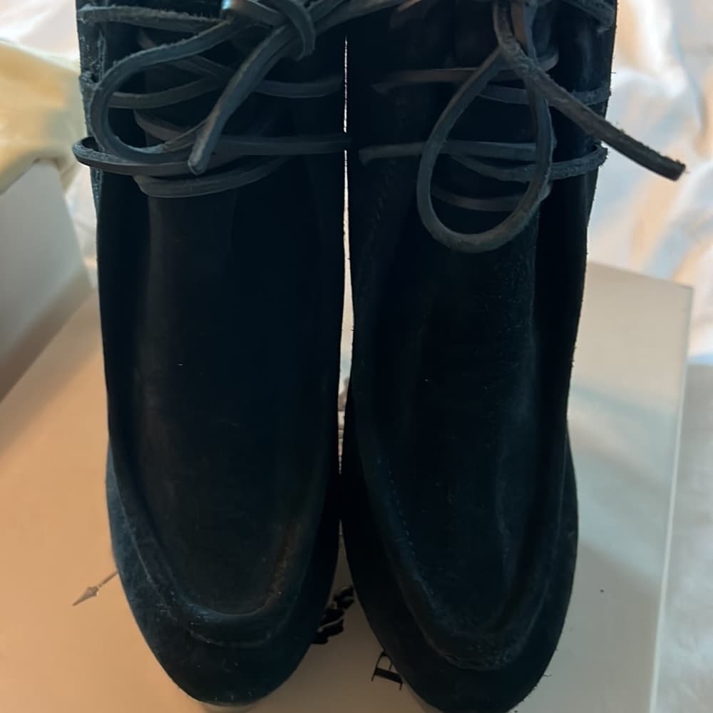 NEW BURBERRY PRORSUM Black suede leather laceup shearling heel booties EU 40 - Thumbnail 15