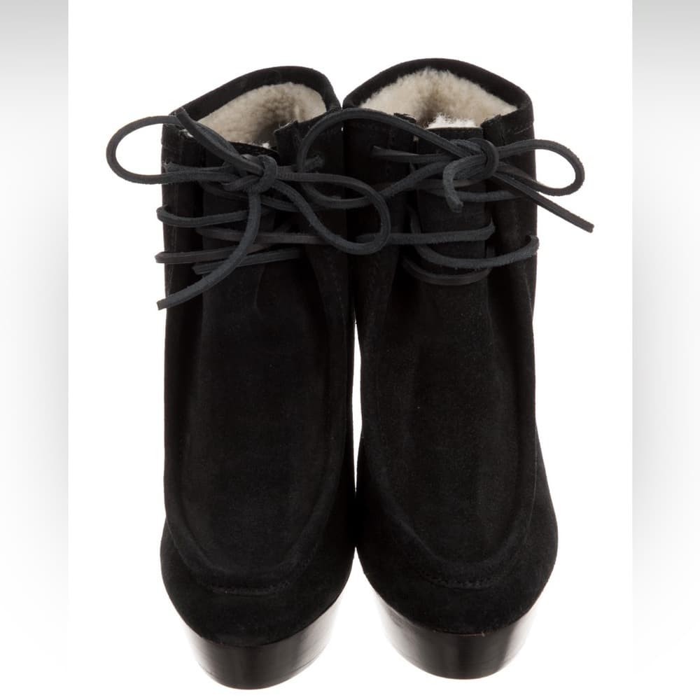 NEW BURBERRY PRORSUM Black suede leather laceup shearling heel booties EU 40 - Thumbnail 4