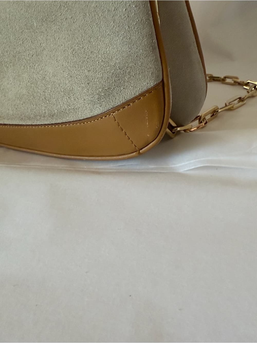 Gucci Vintage Tiger Head Chain Shoulder Bag Beige Suede Tan Leather Tom Ford Era - Thumbnail 7