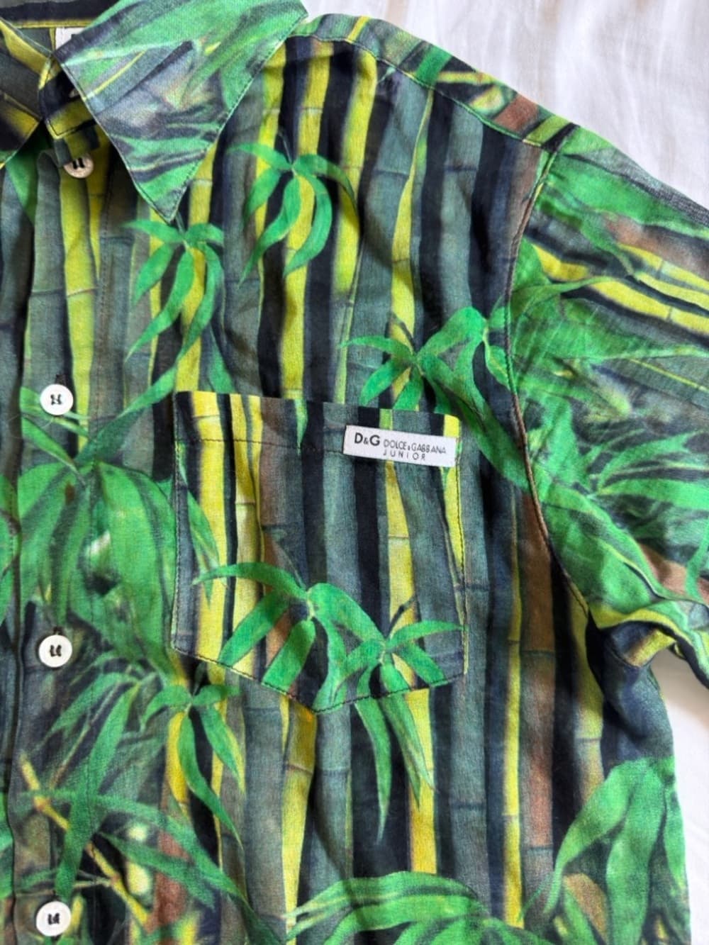 Dolce & Gabbana Bamboo Print Button Down Shirt Green Cotton Collared Boys 10 D&G - Thumbnail 3