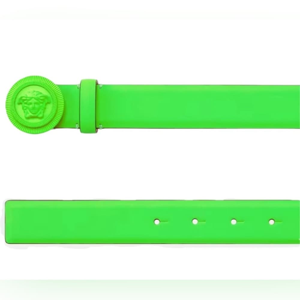 NEW VERSACE La Medusa Coin Logo Highlighter Green Leather Designer Belt 70/28 - Thumbnail 3