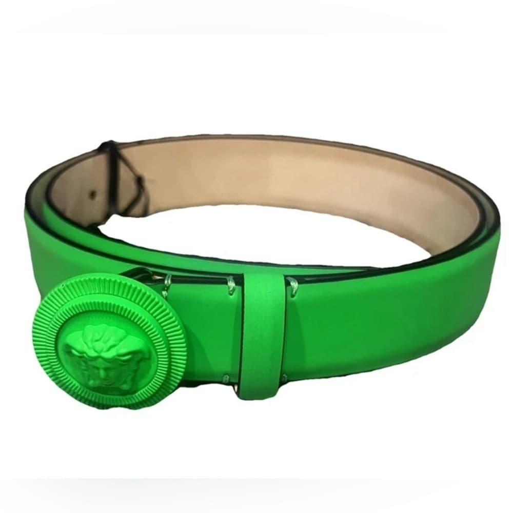 NEW VERSACE La Medusa Coin Logo Highlighter Green Leather Designer Belt 70/28 - Thumbnail 4