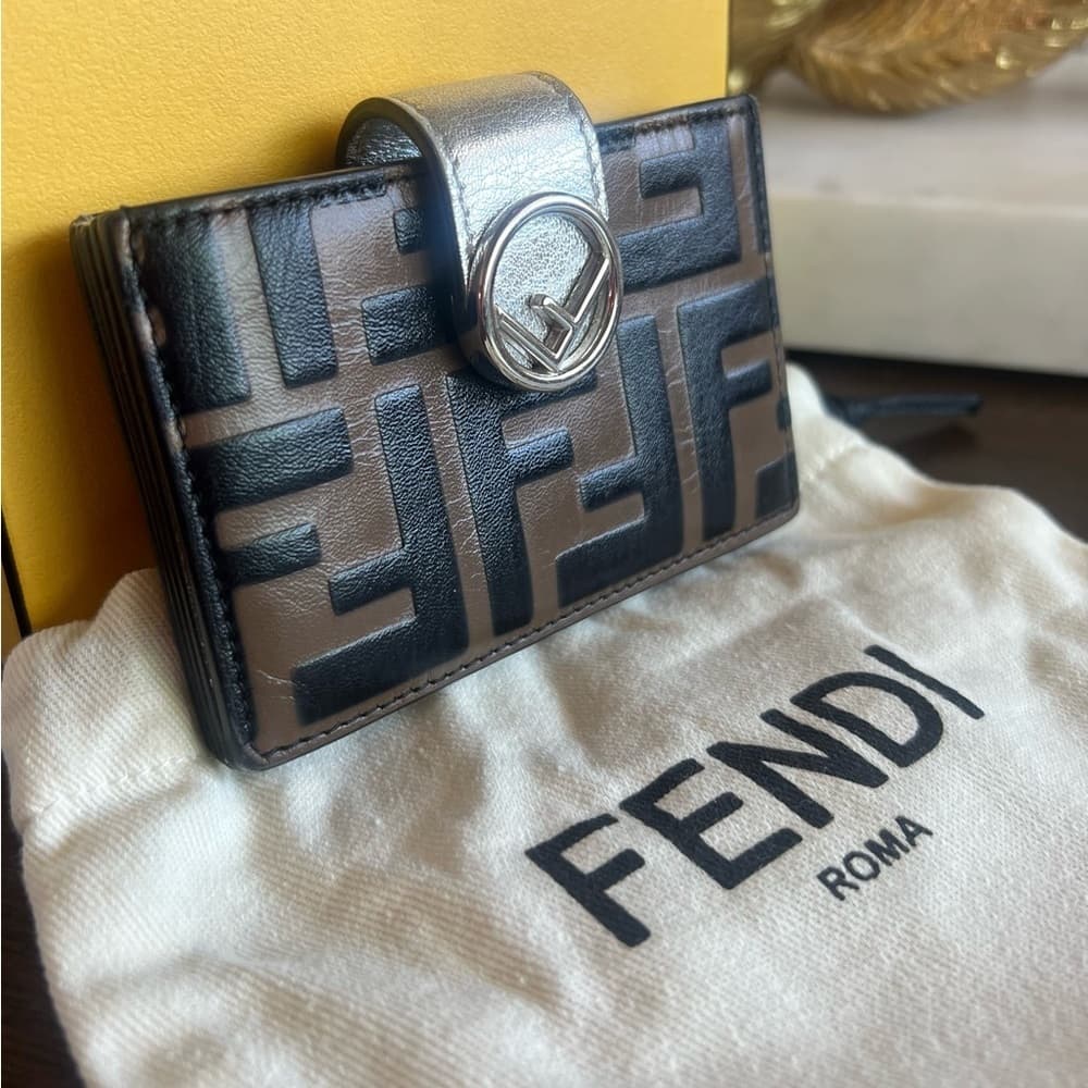 FENDI Tobacco Silver FF Zucca Lambskin Leather Maya Snap Accordion Card Wallet - Thumbnail 3