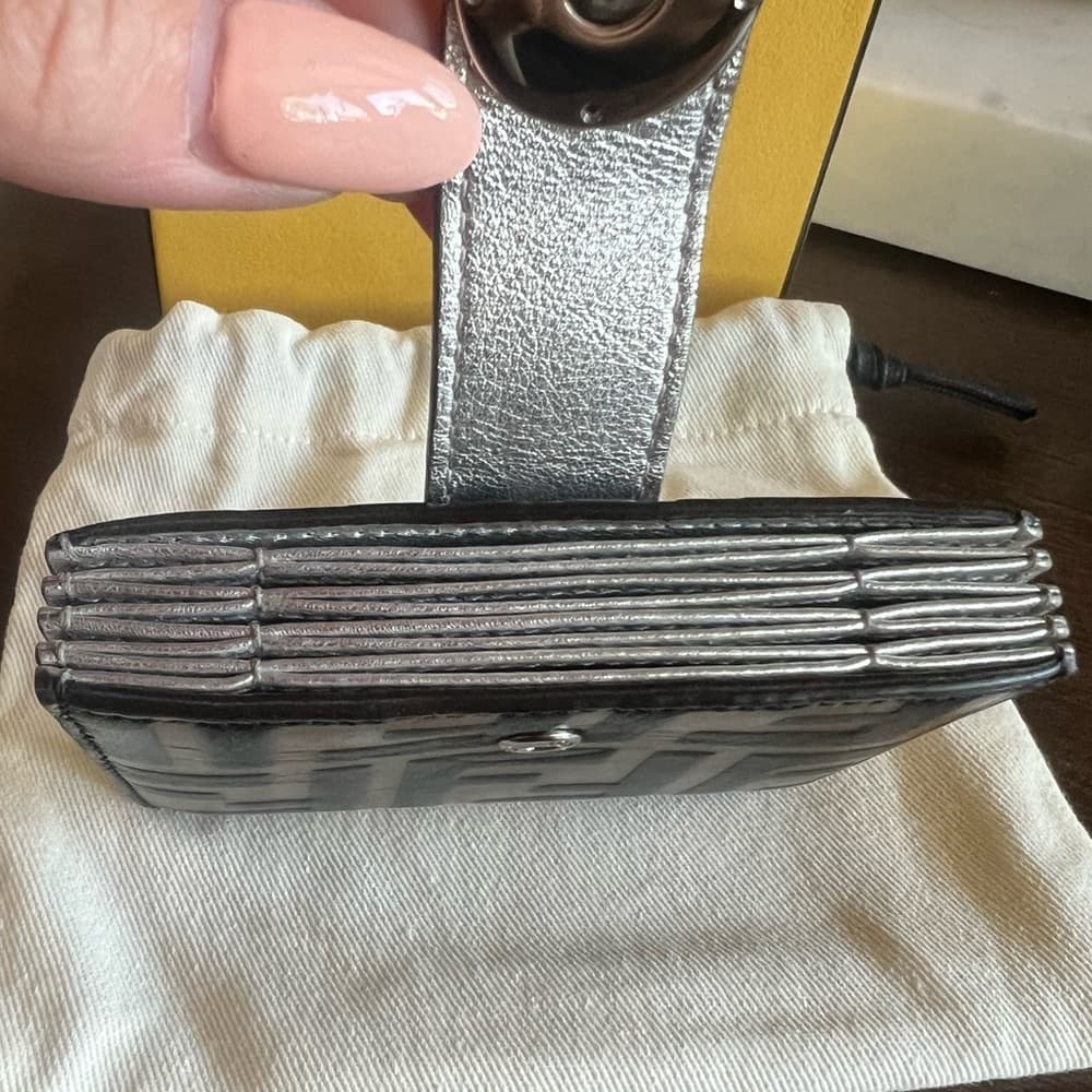 FENDI Tobacco Silver FF Zucca Lambskin Leather Maya Snap Accordion Card Wallet - Thumbnail 8