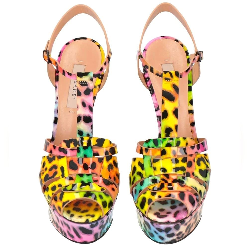 CASADEI FLORA Leopard Colorful Patent Leather Platform Sandal Heels EU 38.5 NEW - Thumbnail 3