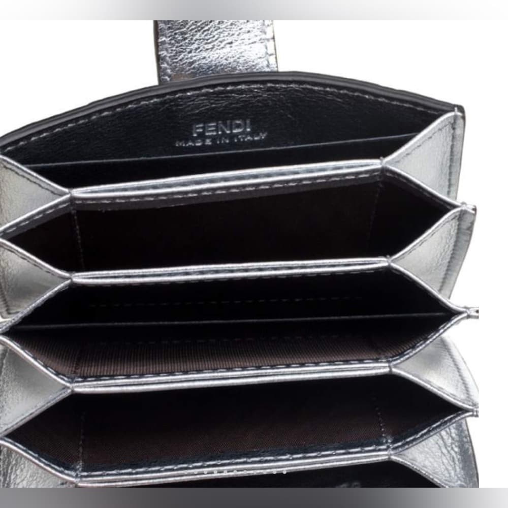 FENDI Tobacco Silver FF Zucca Lambskin Leather Maya Snap Accordion Card Wallet - Thumbnail 10