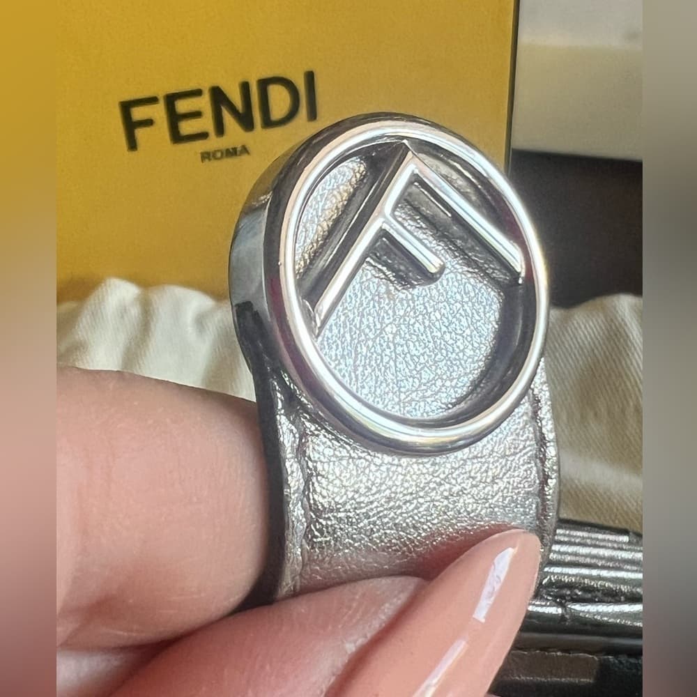 FENDI Tobacco Silver FF Zucca Lambskin Leather Maya Snap Accordion Card Wallet - Thumbnail 5