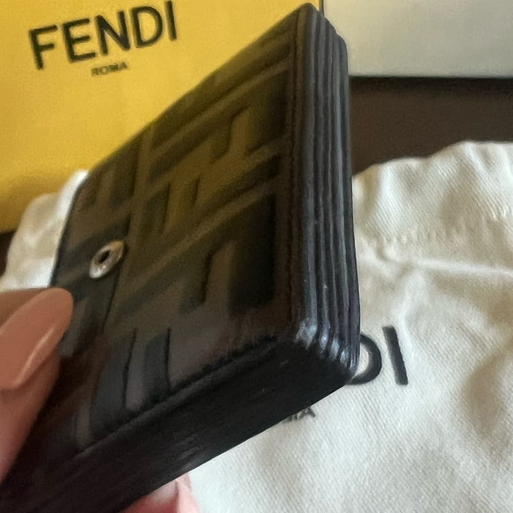 FENDI Tobacco Silver FF Zucca Lambskin Leather Maya Snap Accordion Card Wallet - Thumbnail 6