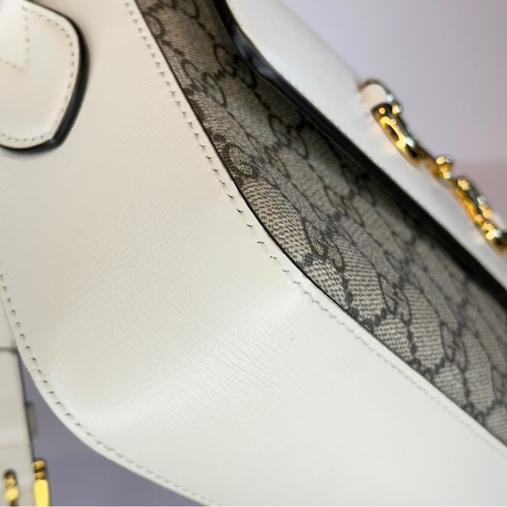 GUCCI Horsebit 1955 Ivory Brown GG Supreme Leather Crossbody Shoulder Bag + COA - Thumbnail 7