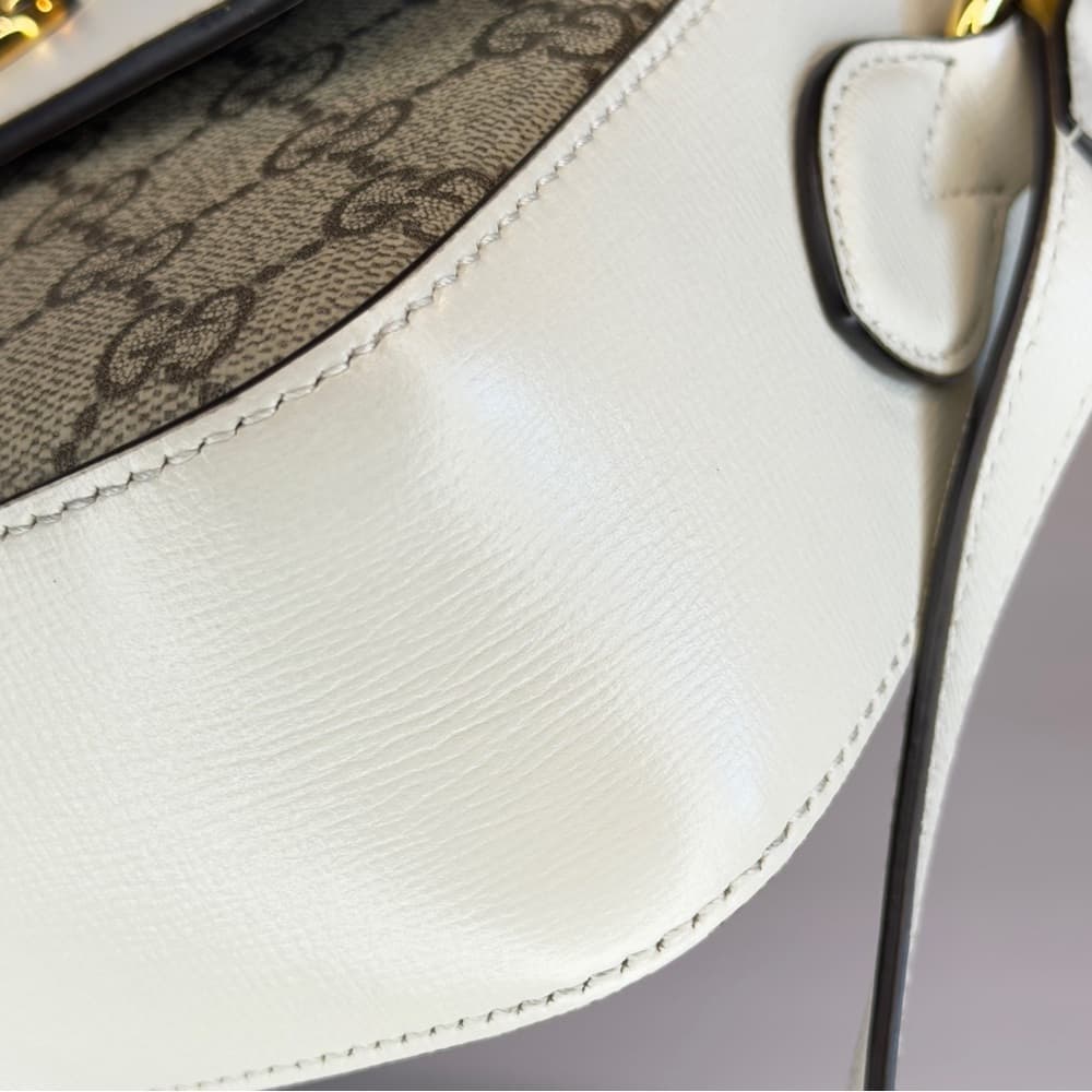 GUCCI Horsebit 1955 Ivory Brown GG Supreme Leather Crossbody Shoulder Bag + COA - Thumbnail 8