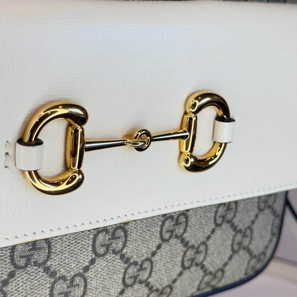 GUCCI Horsebit 1955 Ivory Brown GG Supreme Leather Crossbody Shoulder Bag + COA - Thumbnail 9