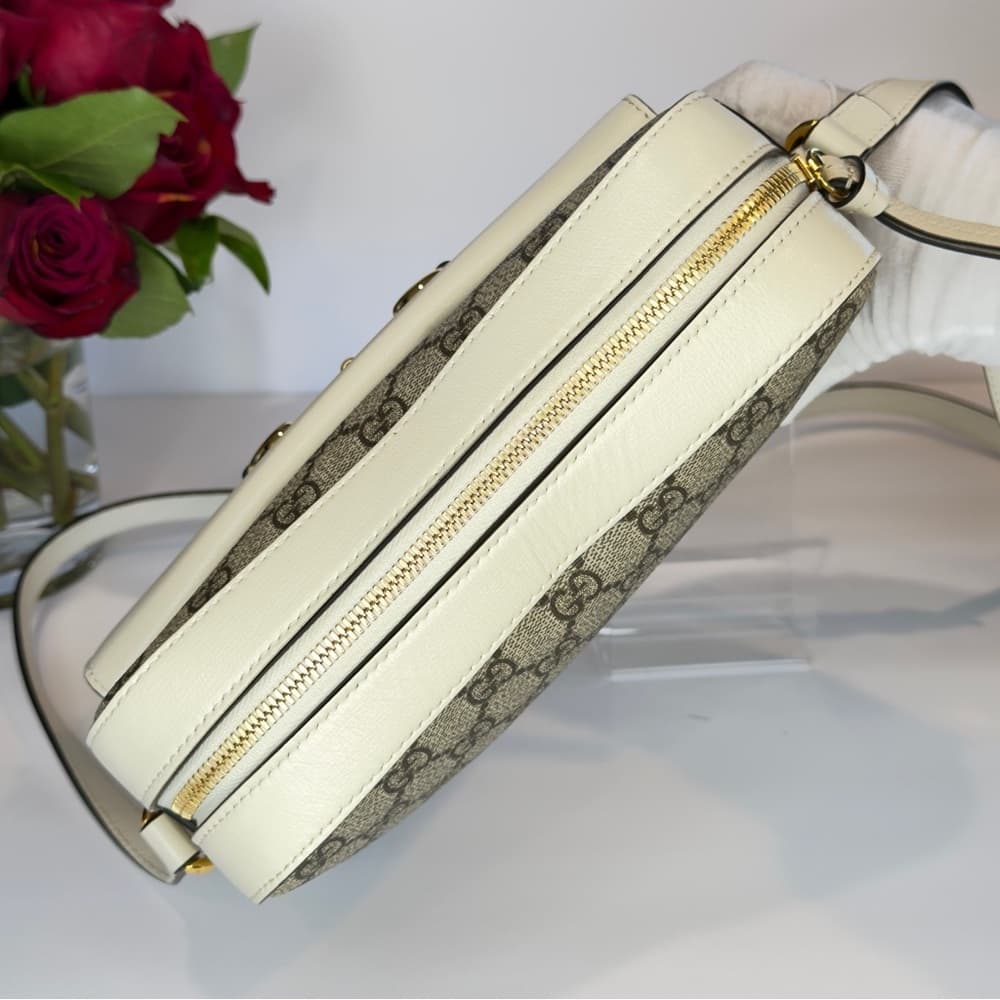 GUCCI Horsebit 1955 Ivory Brown GG Supreme Leather Crossbody Shoulder Bag + COA - Thumbnail 10