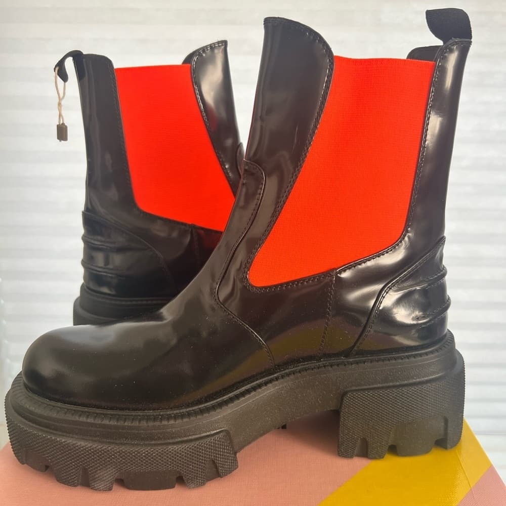 MSGM Stivale DONNA BLACK Chunky Lug Boot Highlight ORANGE EU 40 Brand NEW - Thumbnail 4