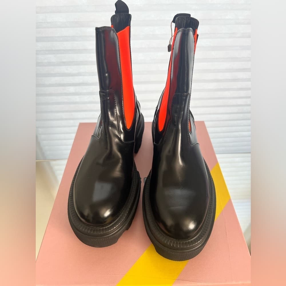 MSGM Stivale DONNA BLACK Chunky Lug Boot Highlight ORANGE EU 40 Brand NEW - Thumbnail 2