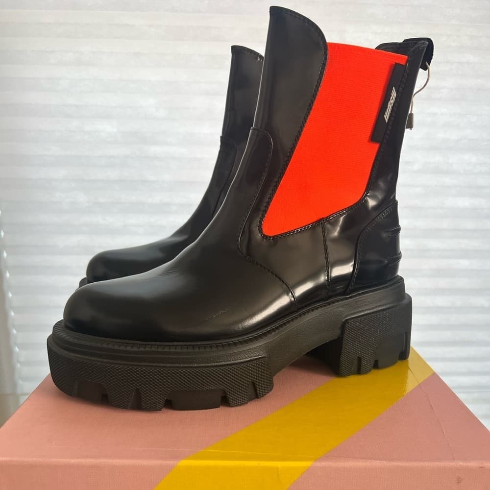 MSGM Stivale DONNA BLACK Chunky Lug Boot Highlight ORANGE EU 40 Brand NEW - Thumbnail 3