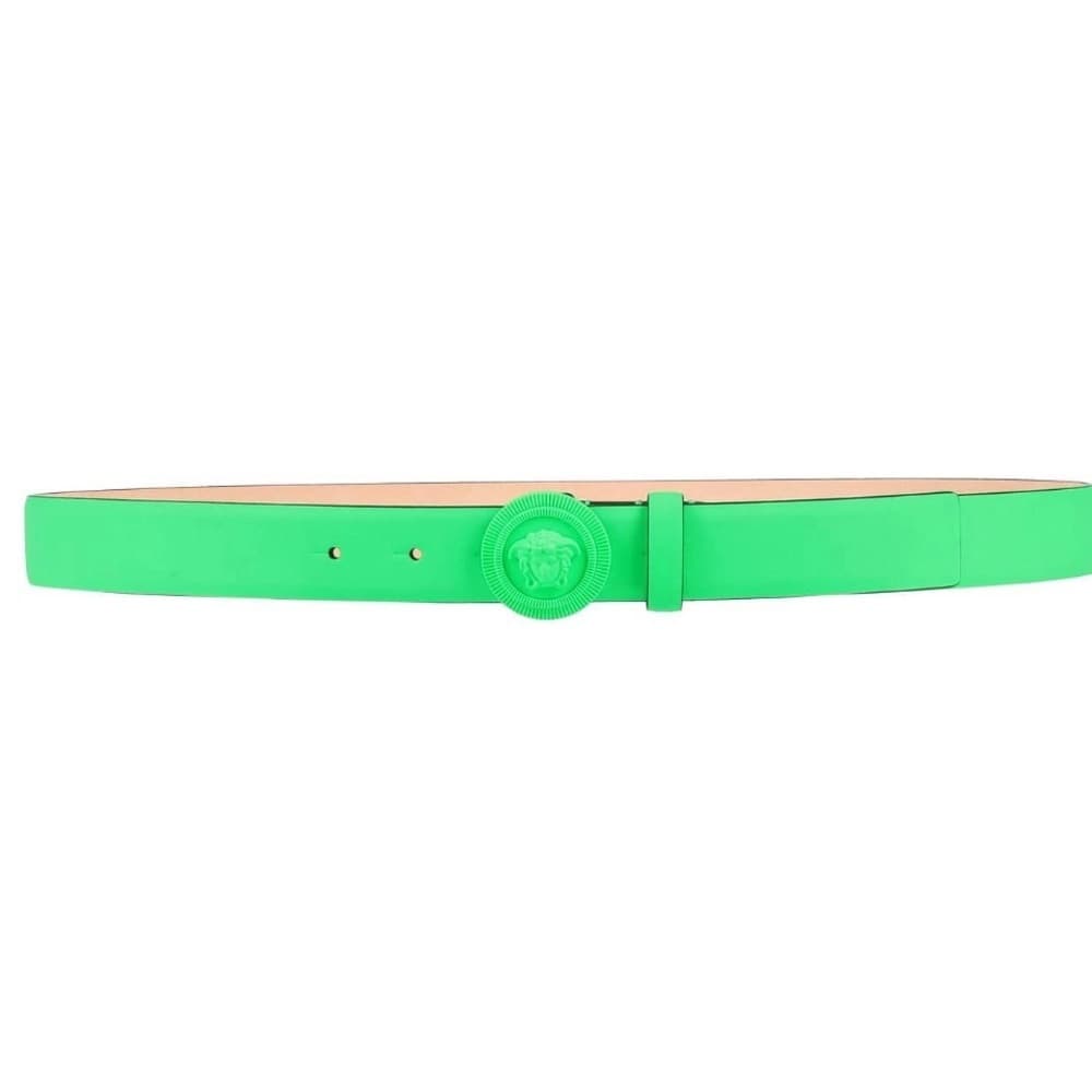NEW VERSACE La Medusa Coin Logo Highlighter Green Leather Designer Belt 70/28 - Thumbnail 2