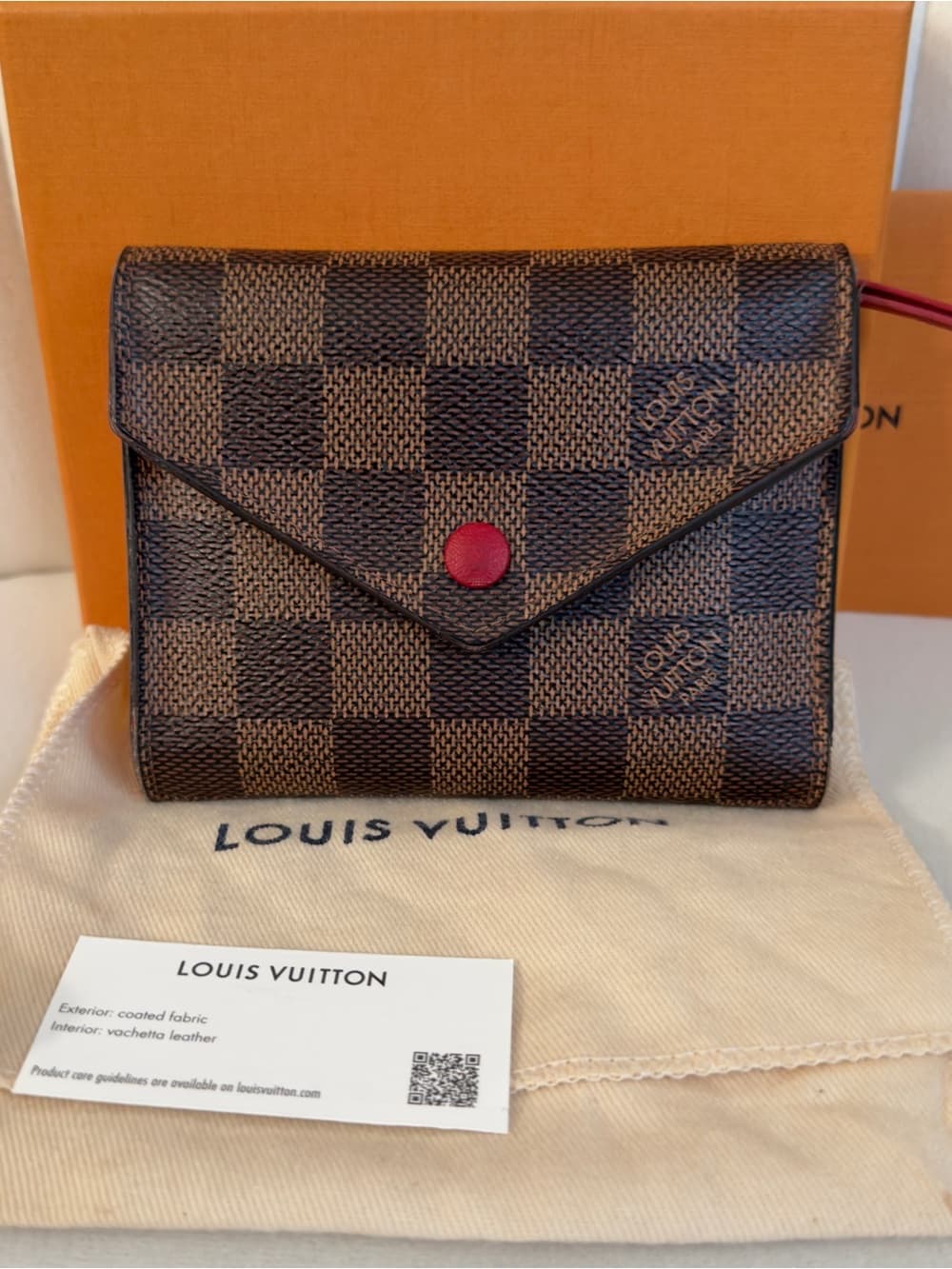 Louis Vuitton Victorine Wallet Damier Ebene Cerise Red RFID 2022 w Box Dust Bag - Thumbnail 2