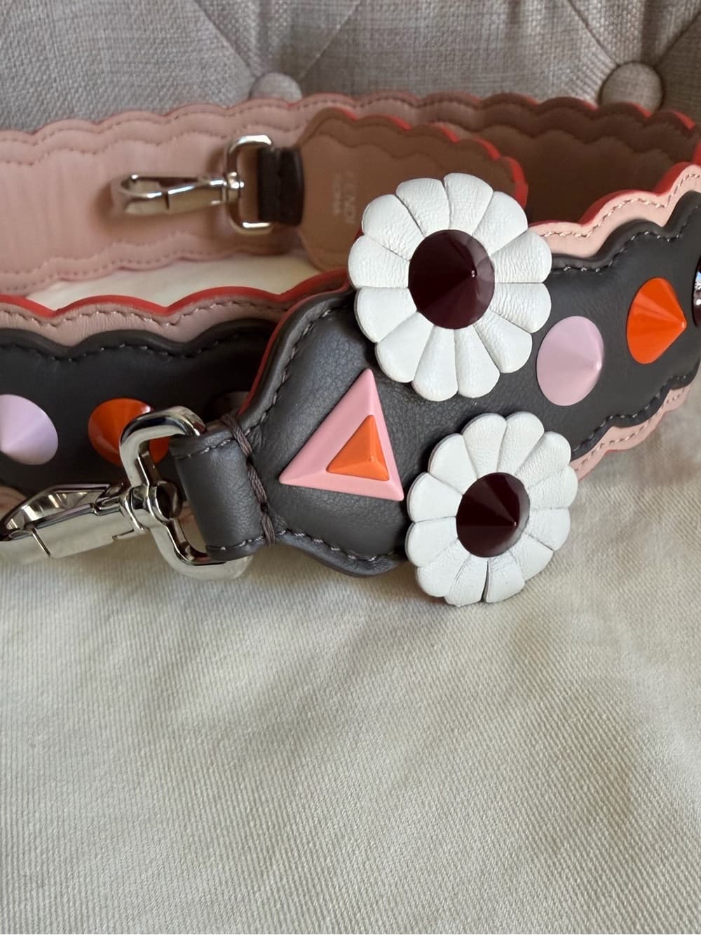 Fendi Shoulder Bag Strap You Floral Studded Scalloped Leather Handbag Strap - Thumbnail 3