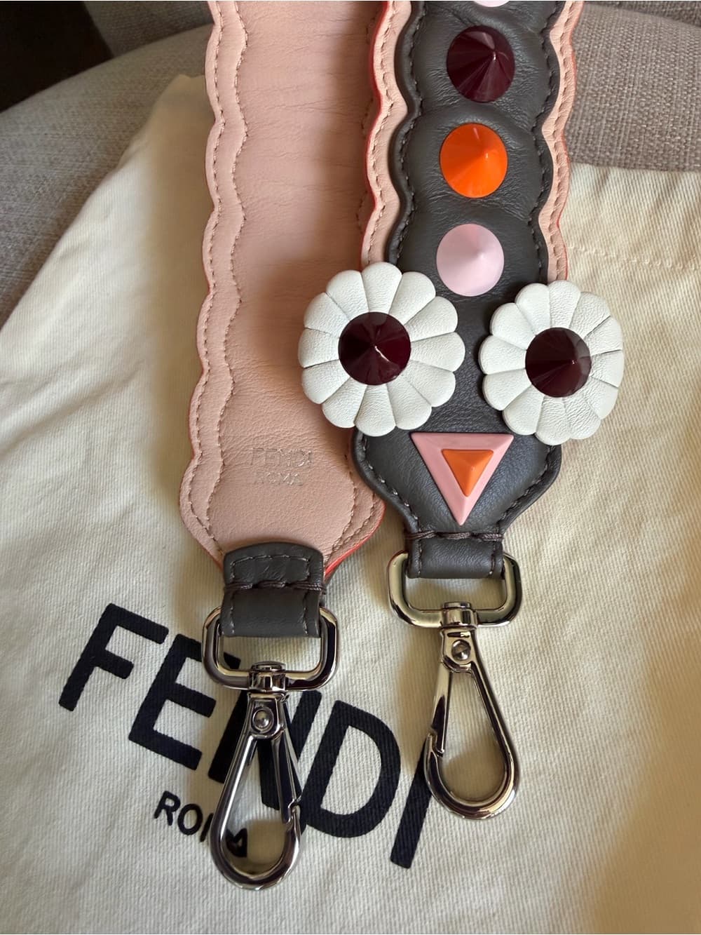 Fendi Shoulder Bag Strap You Floral Studded Scalloped Leather Handbag Strap - Thumbnail 4