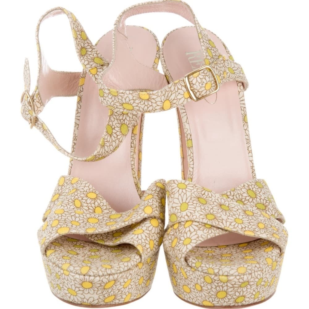 RED VALENTINO GARAVANI Yellow Sunflowers Floral Buckle Platform Heels 39.5 8.5 - Thumbnail 5