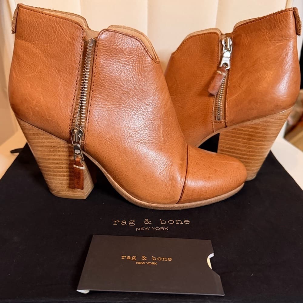 Rag & Bone Margot Cognac Tan Brown Leather Ankle Booties size EU 38.5 - Thumbnail 2